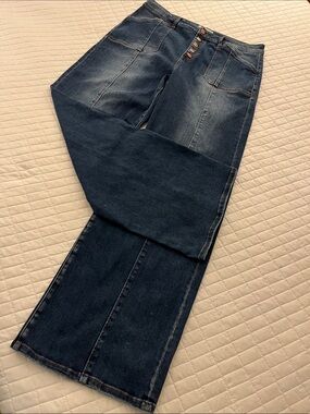 Risen Dark Wash 5 Button Fly Jeans w/Seaming-Pockets Front & Back-Sanding